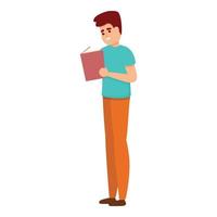 Boy studying book icon, cartoon style vector