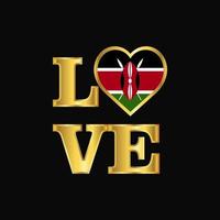 Love typography Kenya flag design vector Gold lettering