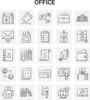 25 iconos de oficina dibujados a mano conjunto de garabatos vectoriales de fondo gris vector