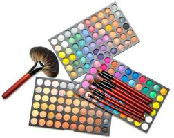 Professional makeup brushes and eyeshadow palette photo