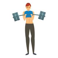 Woman bodybuilding barbell icon, cartoon style vector