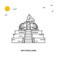 wat chedi luang monumento viajes mundiales ilustración natural fondo en estilo de línea vector