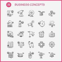 Business Concepts Hand Drawn Icons Set For Infographics Mobile UXUI Kit And Print Design Include Clipboard Setting Gear Pencil Monitor Internet Setting Dollar Collection Modern Infographic vector