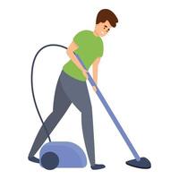 Boy use vacuum cleaner icon, cartoon style vector