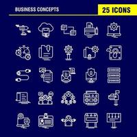 Business Concepts Line Icons Set For Infographics Mobile UXUI Kit And Print Design Include Camcorder Media Video Media Player Locked Share Gear Collection Modern Infographic Logo and Pictog vector