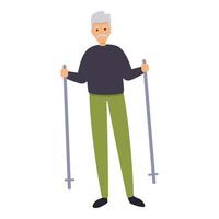 Senior man nordic walking icon, cartoon style vector