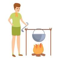 Scouting firecamp cooking icon, cartoon style vector
