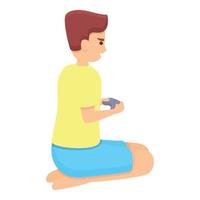 Boy play console video games icon, cartoon style vector