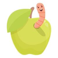 Worm in green apple icon cartoon vector. Earthworm soil vector