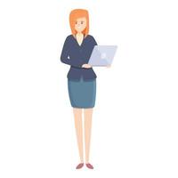 Woman with laptop icon, cartoon style vector