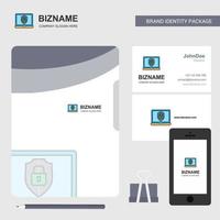 Laptop protected Business Logo File Cover Visiting Card and Mobile App Design Vector Illustration