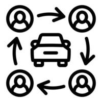 icono de compartir coche de personas, estilo de contorno vector