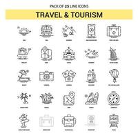 conjunto de iconos de línea de viajes y turismo 25 estilo de contorno discontinuo vector
