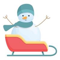 Snowman at sleigh icon cartoon vector. Snow man vector