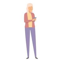 Grandma use phone icon cartoon vector. Old senior vector
