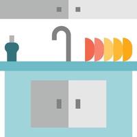 Fregadero lavado limpieza agua cocina - icono plano vector