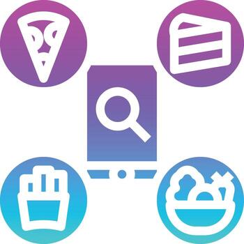 searching mobile application food delivery - solid gradient icon vector