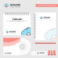 Locked cloud Logo Calendar Template CD Cover Diary and USB Brand Stationary Package Design Vector Template