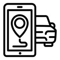 icono de uso compartido de automóviles de la ciudad de teléfonos inteligentes, estilo de contorno vector