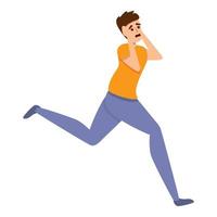 Frightened running boy icon, cartoon style vector