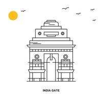 INDIA GATE Monument World Travel Natural illustration Background in Line Style vector