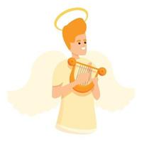 Angel harp icon, cartoon style vector