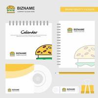 Burger Logo Calendar Template CD Cover Diary and USB Brand Stationary Package Design Vector Template