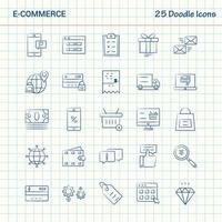 comercio electrónico 25 iconos de doodle conjunto de iconos de negocios dibujados a mano vector