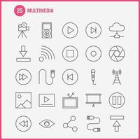 icono de línea multimedia para impresión web y kit de uxui móvil, como micrófono, música, audio, avance rápido, reproducción, paquete de pictogramas, vector