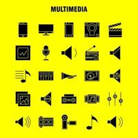 icono de glifo sólido multimedia para impresión web y kit de uxui móvil, como teléfono móvil, teléfono inteligente, llamada, cámara, archivo, foto, diapositiva, pictograma, paquete, vector