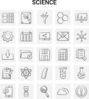 25 conjunto de iconos de ciencia dibujados a mano fondo gris garabato vectorial vector