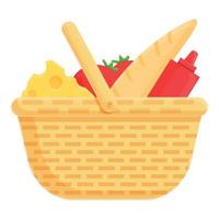 Picnic park basket icon, cartoon and flat style