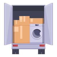 Full truck relocation icon cartoon vector. House move