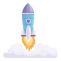 Spacecraft launch fly icon, cartoon style vector