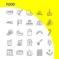 los iconos dibujados a mano de alimentos establecidos para infografías kit uxui móvil y diseño de impresión incluyen sombrero de chef sombrero cocina rebanada pieza colección de alimentos moderno logotipo infográfico y vector de pictograma