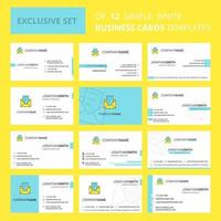 Set of 12 Message Creative Busienss Card Template Editable Creative logo and Visiting card background vector