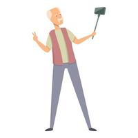 Grandpa use selfie stick icon cartoon vector. Old person vector