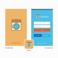 Company Washing machine Splash Screen and Login Page design with Logo template Mobile Online Business Template vector