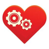 Healthy heart gear wheels icon, cartoon style vector