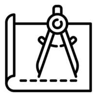 icono de brújula metálica de arquitecto, estilo de contorno vector