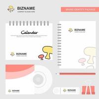 Mushroom Logo Calendar Template CD Cover Diary and USB Brand Stationary Package Design Vector Template