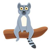 Lemur on tree branch icon, cartoon style vector