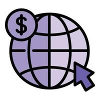 Global click cash icon outline vector. Online transfer vector