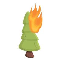 icono de árbol de abeto de incendios forestales, estilo de dibujos animados vector