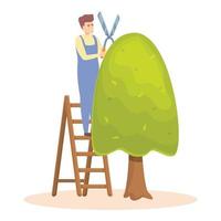 Man cutting tree icon cartoon vector. Garden hedge