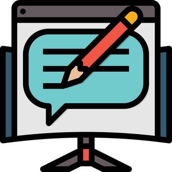 blog post contenido computadora seo - icono de contorno lleno vector