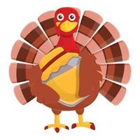 Thanksgiving turkey with honey jar icon, cartoon style vector