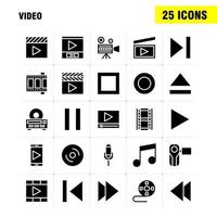 paquete de iconos de glifos sólidos de video para diseñadores y desarrolladores íconos de director entretenimiento película video película película video vector multimedia