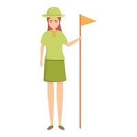 Scouting girl flag icon, cartoon style vector