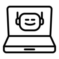 Laptop chatbot icon, outline style vector